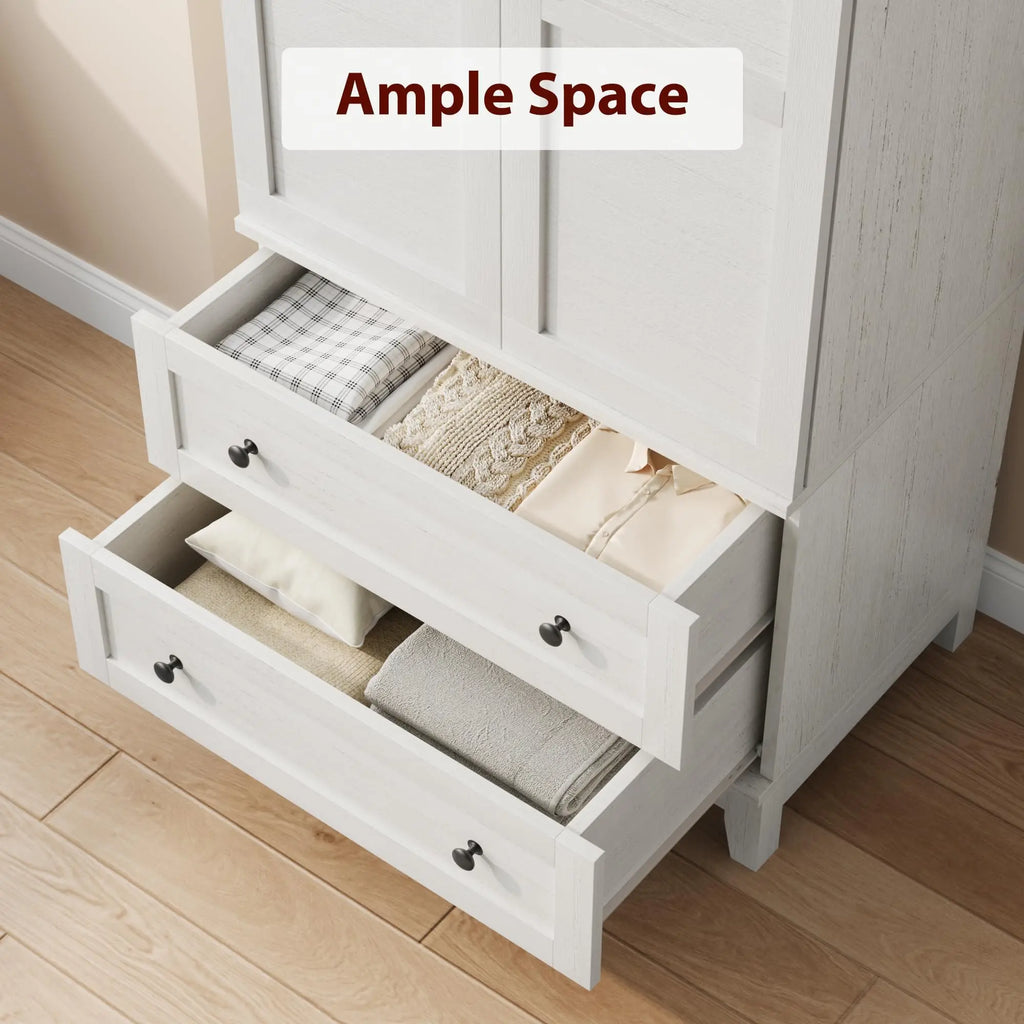 72" Tall Wooden Wardrobe Closet with 2 Drawers Adjustable