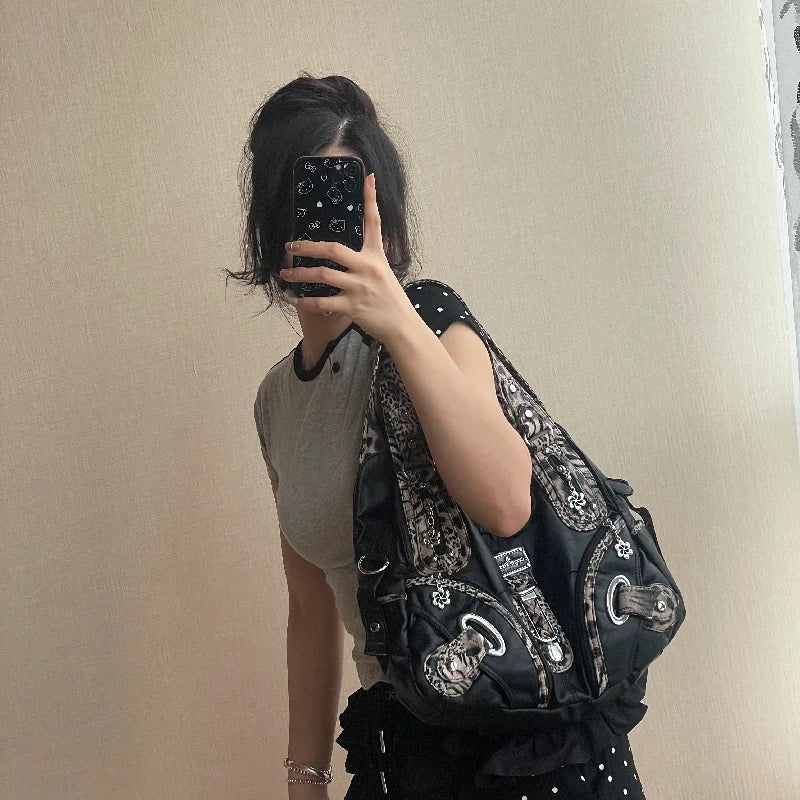 Vintage Red Leopard Print Hobo Bag Leather