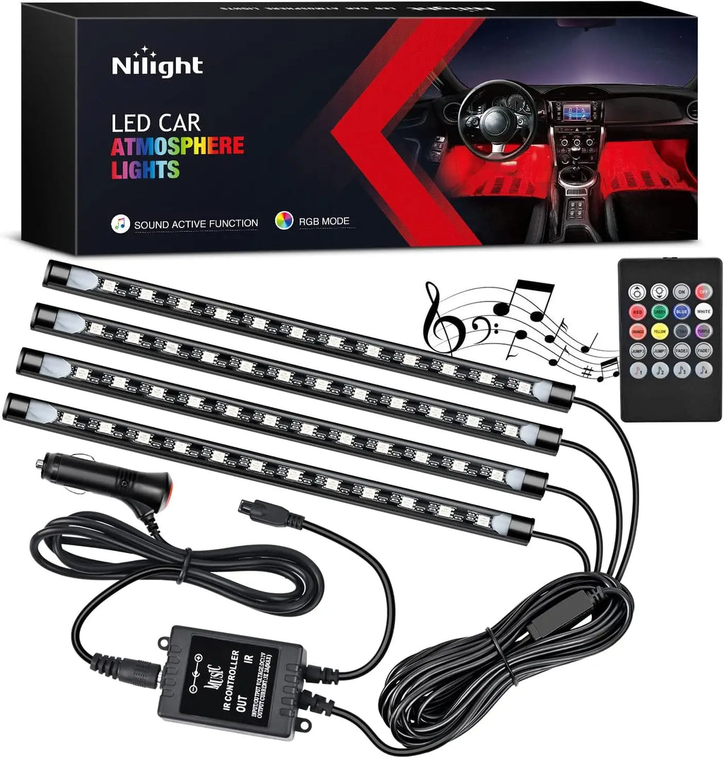 4-Pc Multicolor Music-Sync Car LED Interior Kit