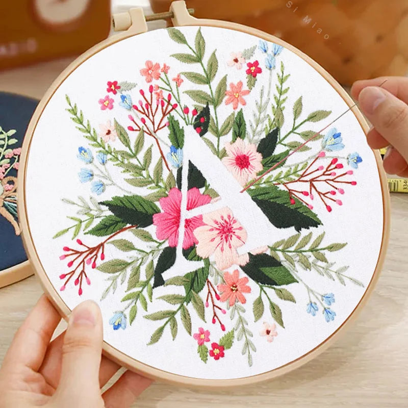 Embroidery Kit for Christmas DIY Wreath Printed Pattern Flower Cross Stitch Set Needlework Hoop Handmade Sewing Art Craft Kit