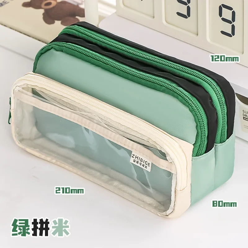 Kawaii Pencil Bag Large Capacity 3 Compartments Pencil Case Pen Pouch Desk Organizer School Supplies Cute Korean Stationery