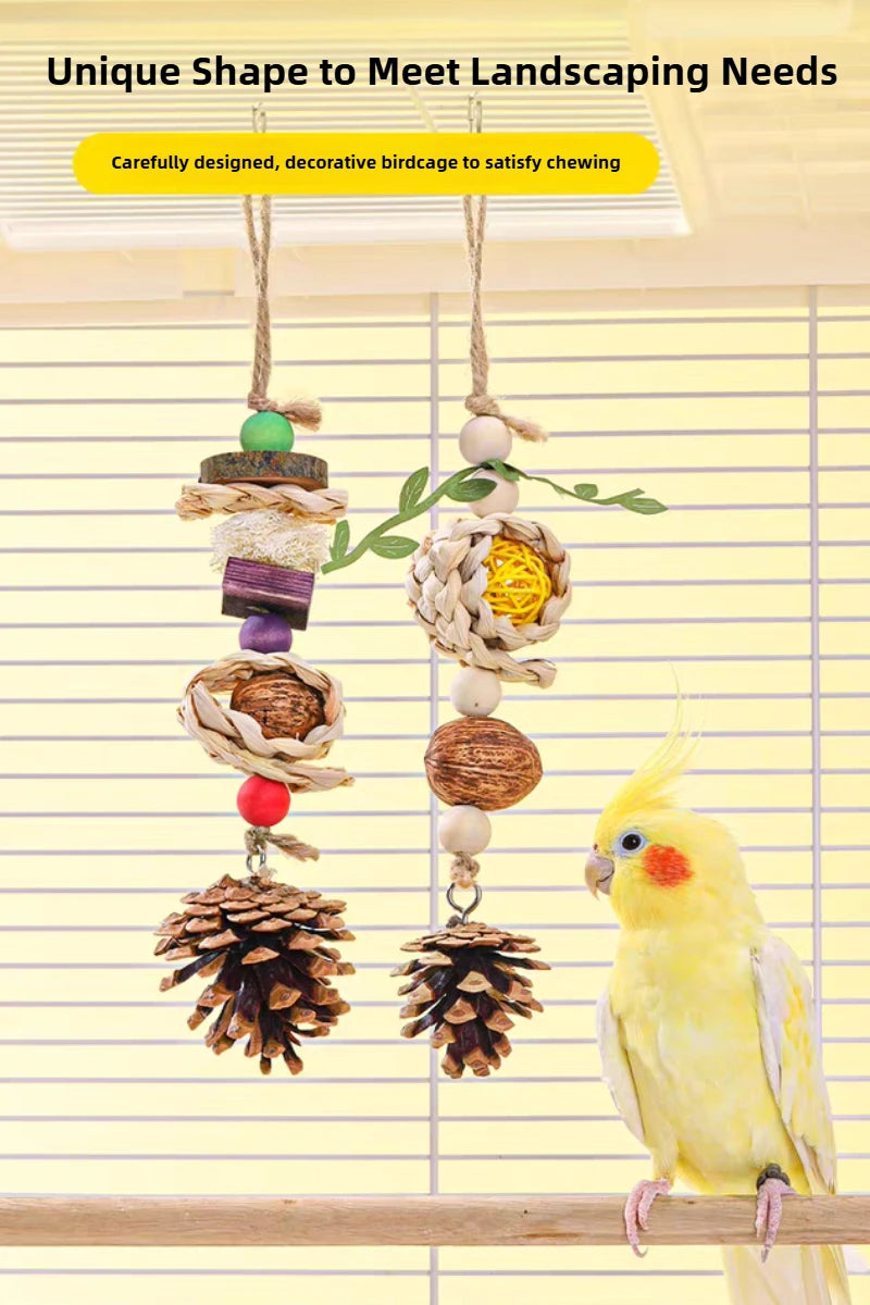 Bird Chewing Toy Funny Cotton Rope Pinecone Parrot Toys Bite Resistant Bird Tearing Toy Cockatiels Training Cage Toys For Pets