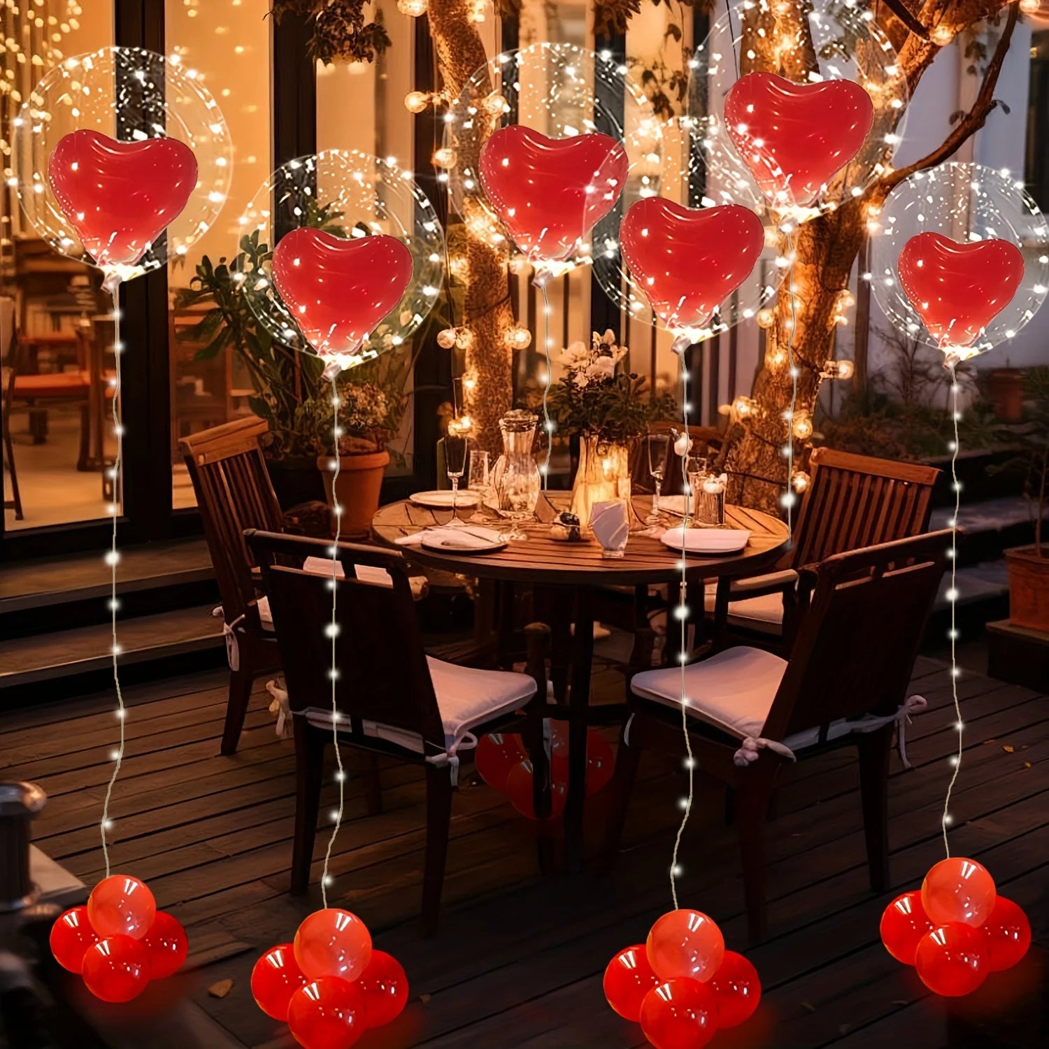 LED luminous light string (excluding battery) transparent bobo balloon red heart-shaped latex balloon luminous party decoration