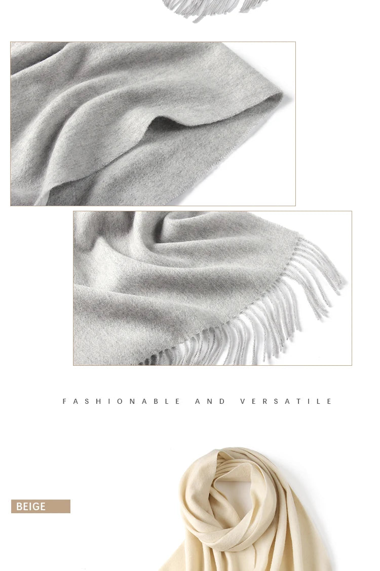 LONGMING 100% Merino Wool Knitted Shawl New Women Autumn Fashion Classic Plaid Solid Scarf Winter Warm Knottable Muffler for Man