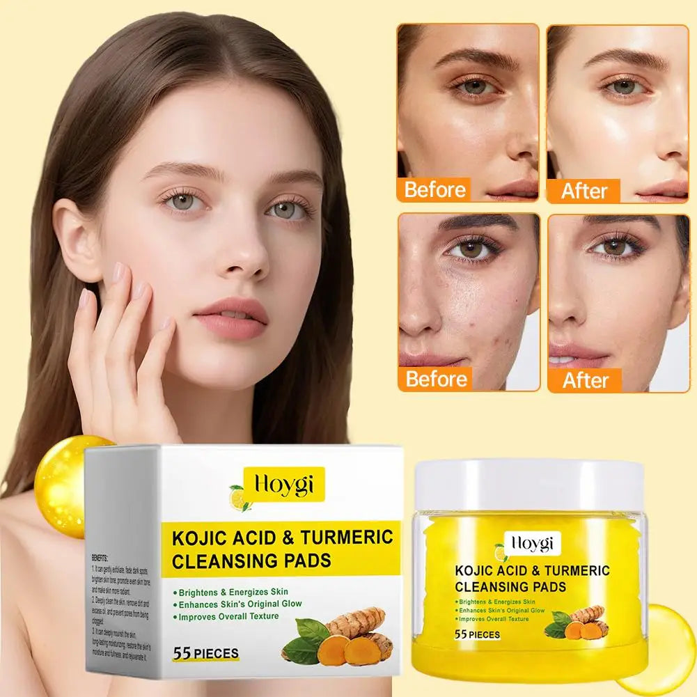 Turmeric Cleansing Pads Exfoliating Face Pads Skin Brightening Kojic Acid Pads Deep Cleaning Glow Skin Care Daily Face Wash