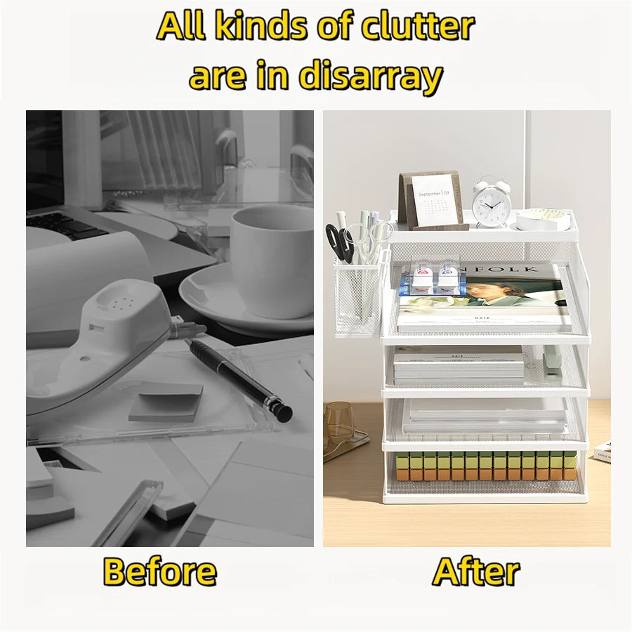 Metal Mesh Desk Organizer Box Office A4 Paper Organizer Document File Letter Book Pen Brochure Filling Tray Rack Shelf Carrier