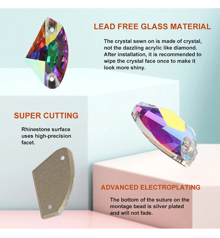 YHB Top Quality Galactic Axe Glass Crystal AB Moonlight Sewing Stones Flatback Sew on Rhinestones For Garment Clothes Bags