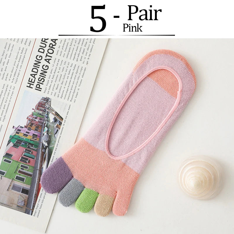 5 Pairs Summer New Five Fingers Women Socks Colorful Soft Cotton Shallow Casual Socks Split Toe Sports Socks kawaii Toe Socks