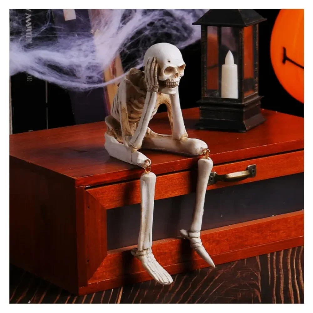 Halloween Resin Skeleton Statues See Speak Hear No Evil Figurines Skull Decor for Tabletop Bookshelf Desk Home Party Ornament