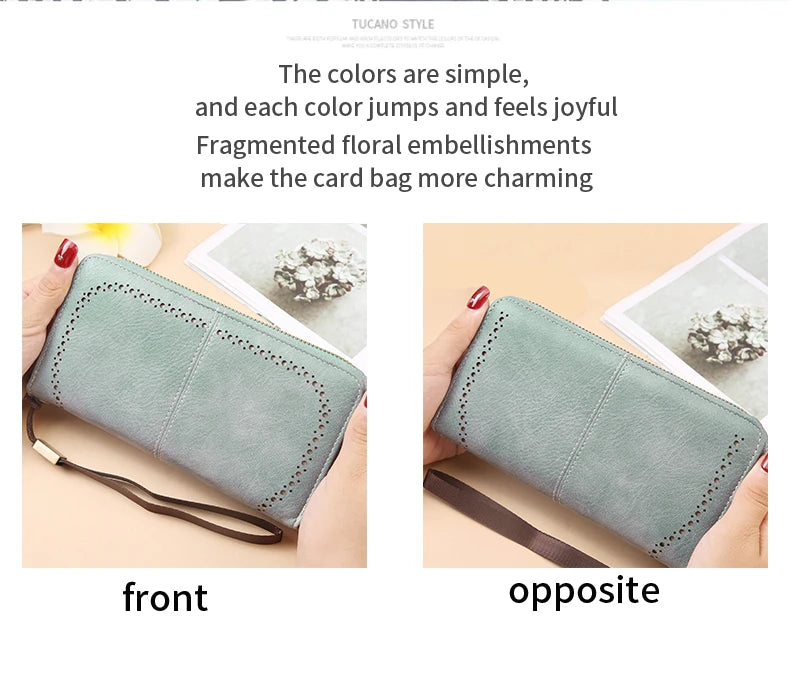 RFID anti-theft long wallet for men and women; 2025 cross-border new version; large capacity mobile phone bag; vintage hollowedo
