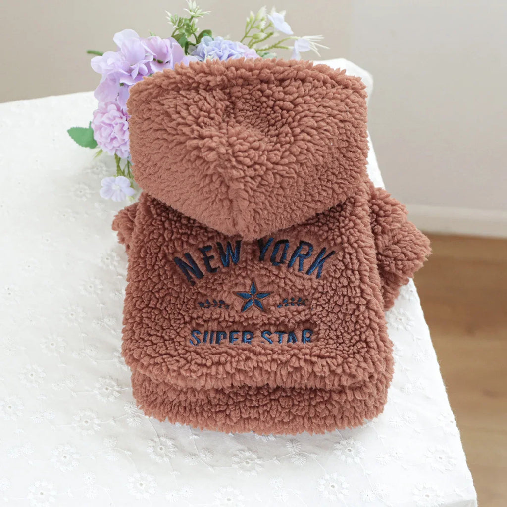Autumn and Winter Pet Lamb Fleece Hooded Jacket Puppy and Cat Clothes New Models Thick and Warm Letter Hoodie Pet Clothes