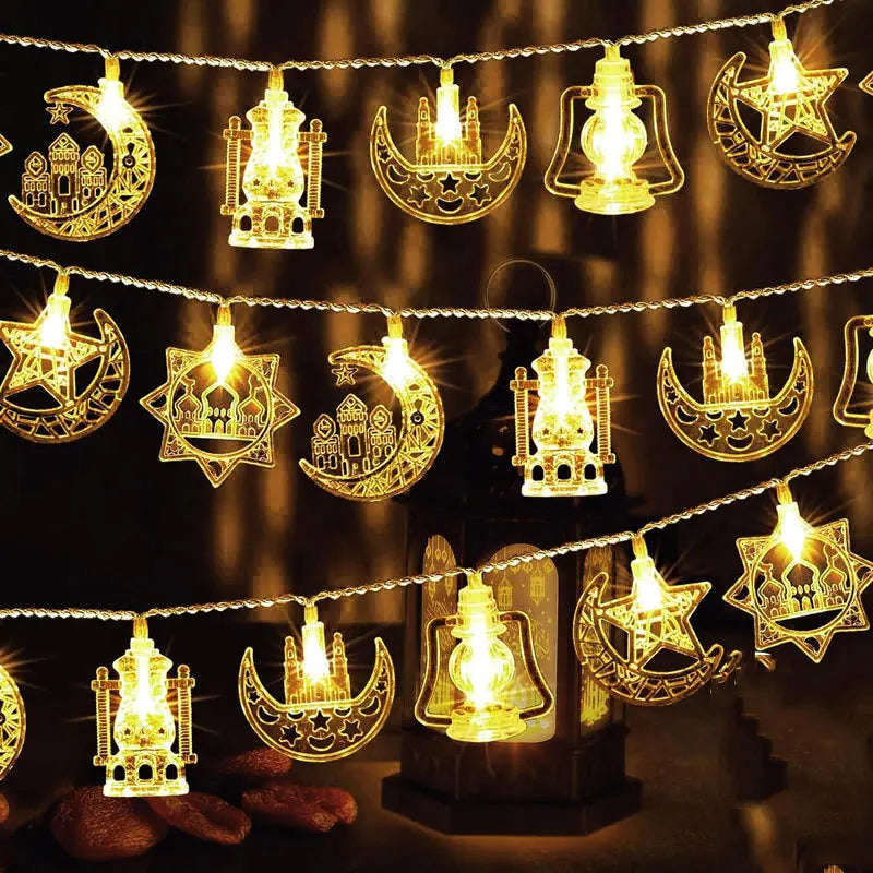 1.5M 10LED Gold EID Mubarak String Lights Moon Star Castle Pendant Light Ramadan Home Decoration 2026 Islam Muslim Party Decor