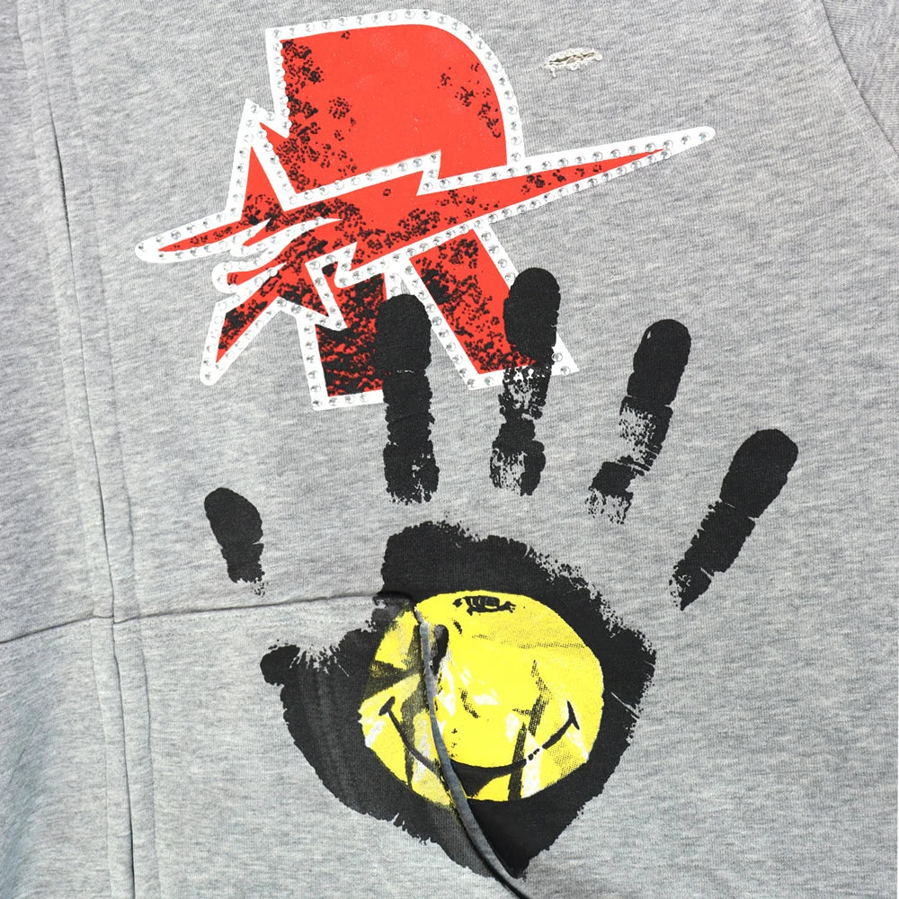 Y2K Streetwear Funny Graphic Zip up Hoodies with Rhinestones