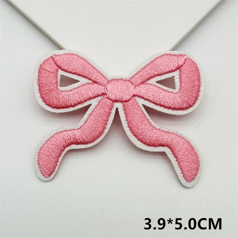 Cartoon Embroidery Sticker Decorative Ironing Sticker Sewing DIY Pink Bowknot Clothing Shoes Hat Bag Patch