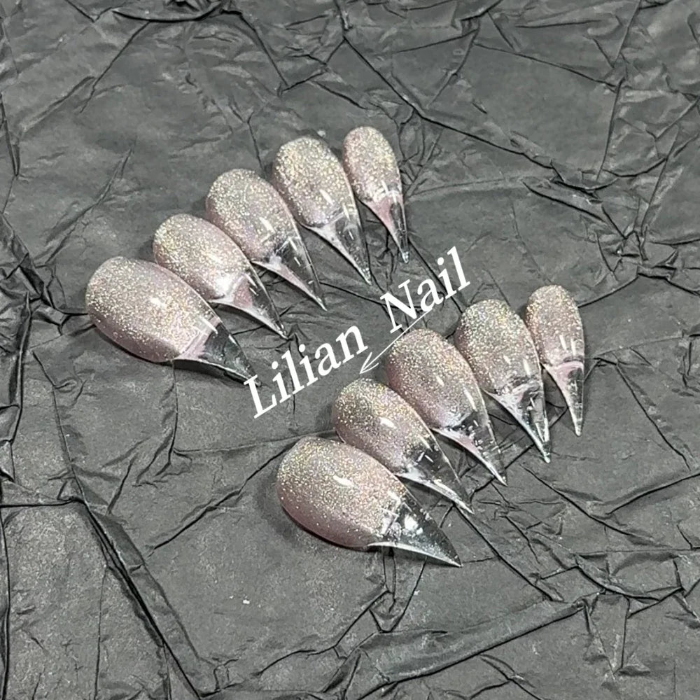10Pcs Spice Girl Colorful Handmade Full Cover False Nail Y2K Long Dragon Shape Claw Cat Eyes Gradients Reusable Press On Nails