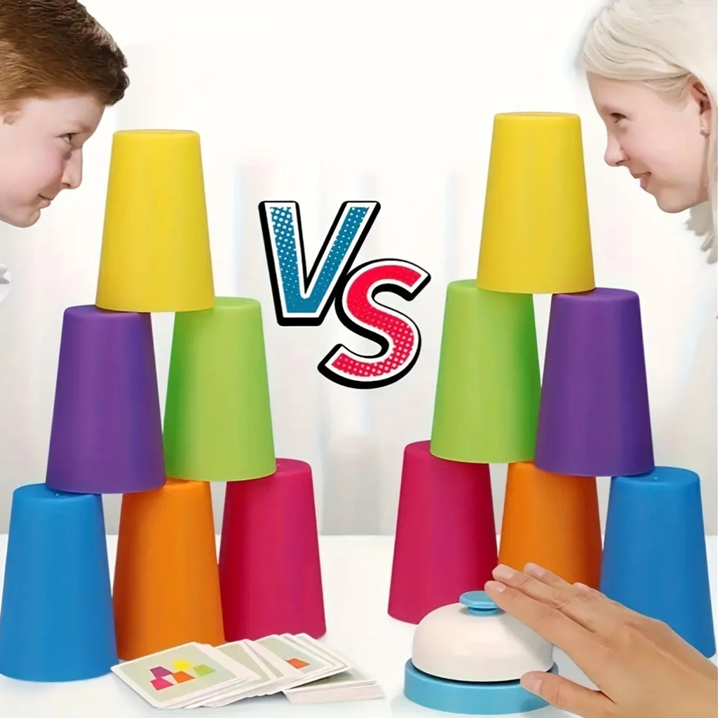 54 Cards, 12 Cups, 1 Bell Game Set, Puzzle Competition, Stacking Cups, Tabletop Game, Stacking Tower Game, Christmas Gift