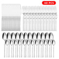 40/60pcs Stainless Steel Cutlery Set,Hammer Pattern Handle,Dishwasher Safe Flatware,Durable Dinnerware for Home,Restaurant,Party