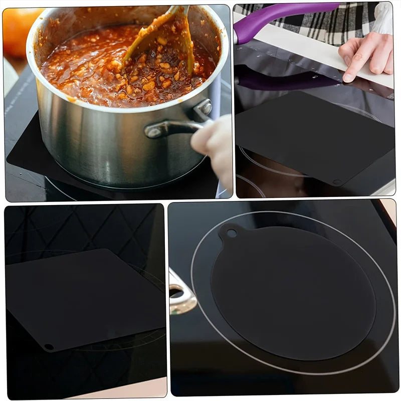 5PCS Induction Cooktop Black Protector Set Heat Resistant Electromagnetic Stove Protection Rectangular Round Mat For Kitchen Pot