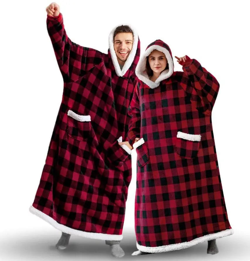 2025 Super Long Flannel Blanket with Sleeves Winter Hoodies Sweatshirt Women Men Pullover Fleece Giant TV Blanket Oversized New