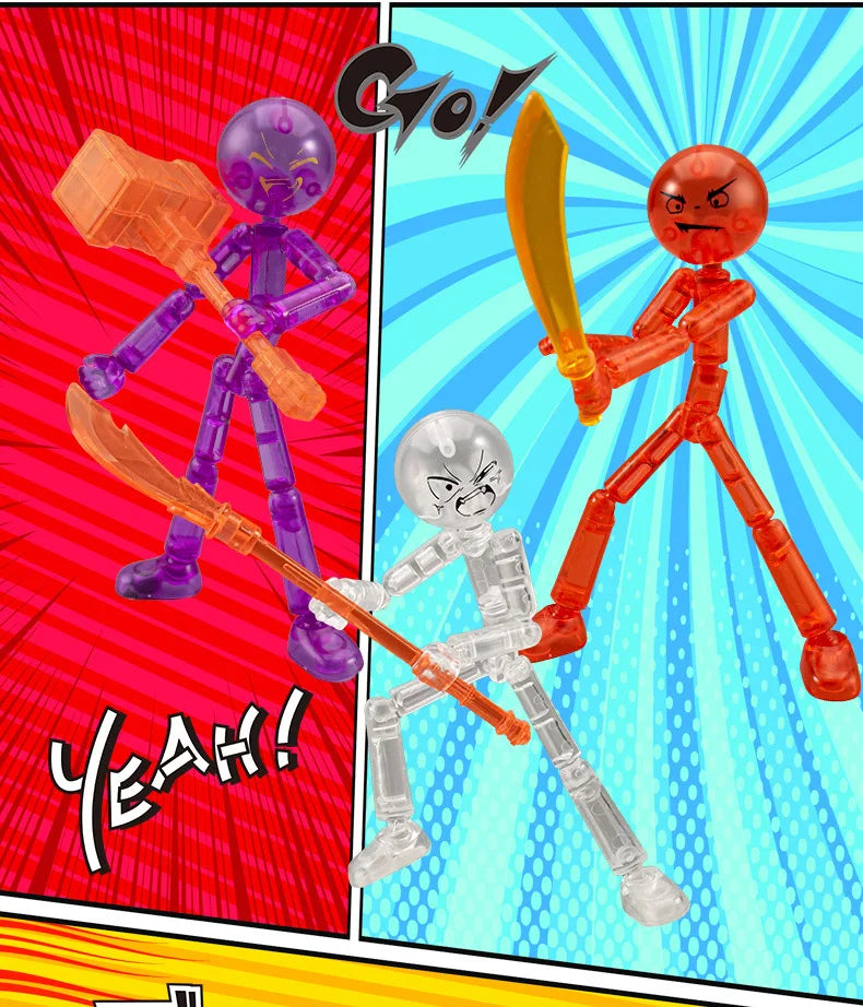 DIY Poseable Stick Man Figure Building Kit Articulated Action Figure with Weapons and Movable Limbs Assembly Toys for Kids Teens