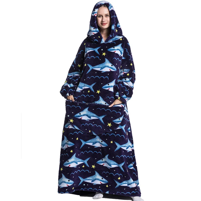 Winter Hoodies Sweatshirt Women Men Pullover Fleece Giant TV Oversized Blanket with Long Flannel Sleeves
