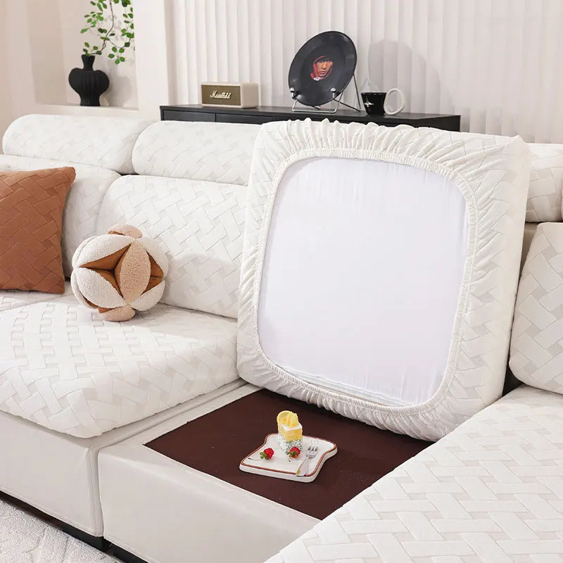 Solid-Color Interwoven Jacquard Sofa Cushion Covers Modular Sofa Set Removable Stretch Spandex Sofa Covers For Office Decor