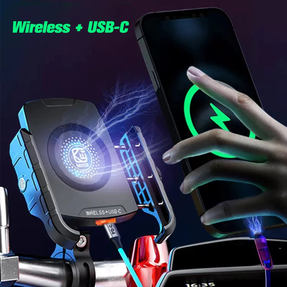 Motorcycle Phone Holder Wireless Charger Moto Motorbike Mirror Mobile Stand Support USB-C Fast Wireless Charging Cellphone Mount