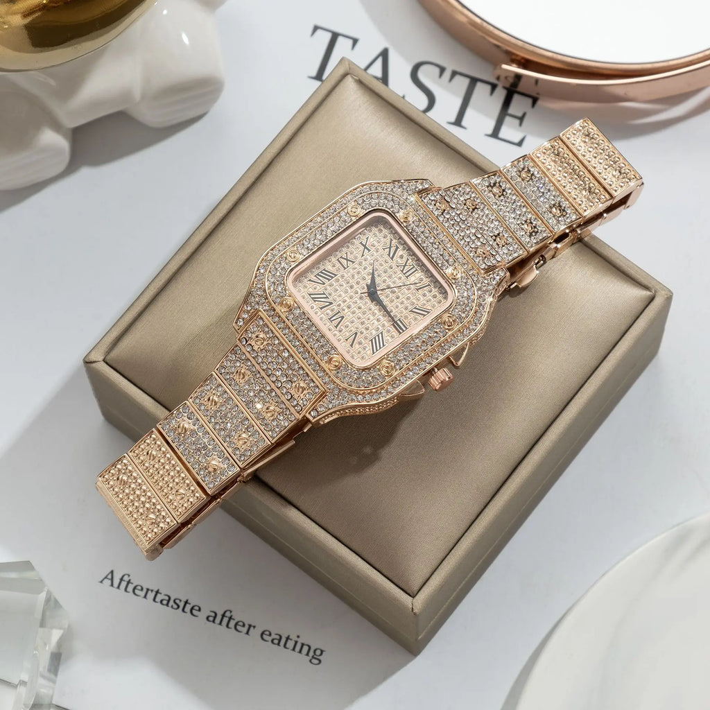 Men Watch Business Square Starry Sky Steel Belt Diamond