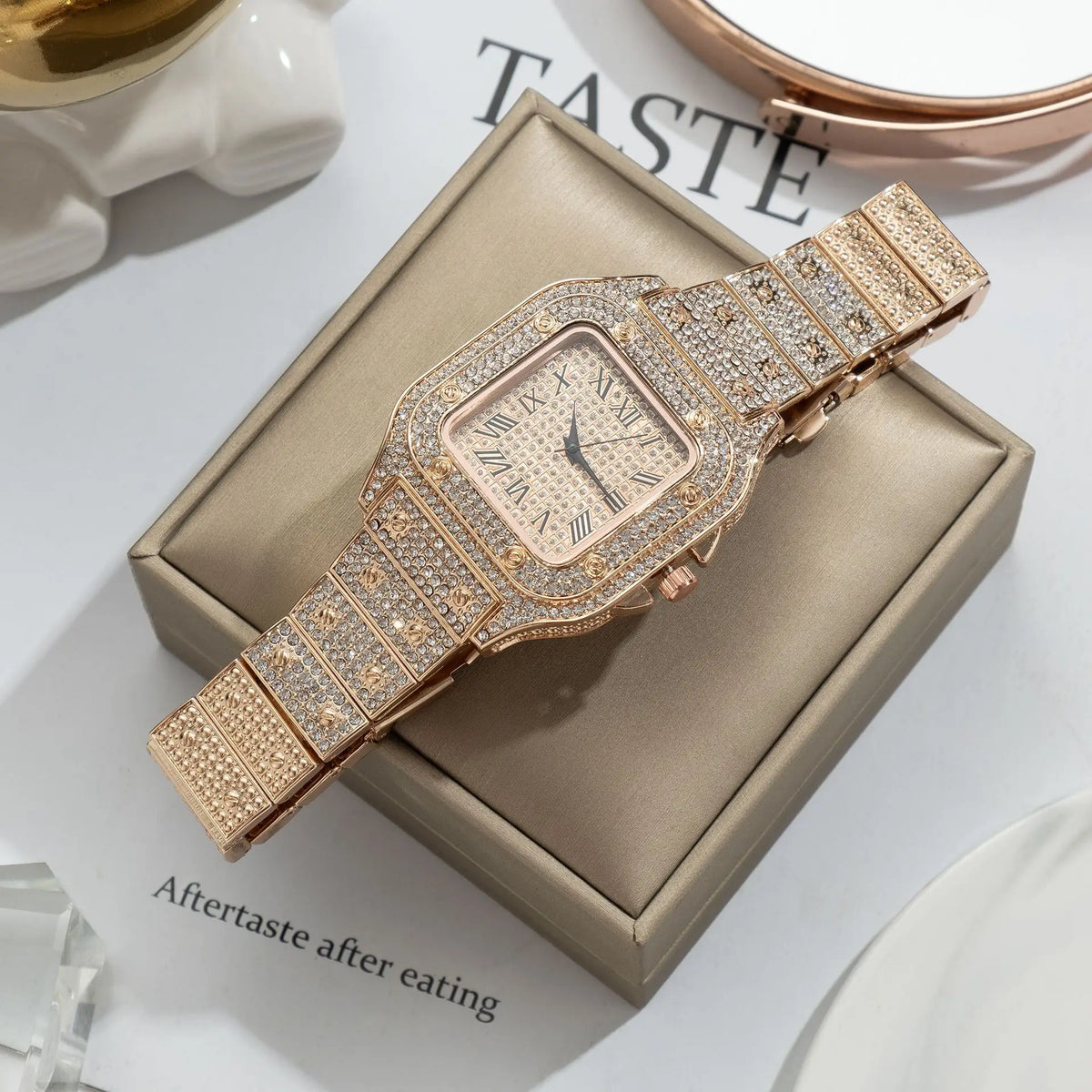 Men Watch Business Square Starry Sky Steel Belt Diamond
