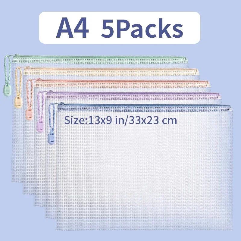 A4/A5 Clear Waterproof Mesh Zipper Document Bag