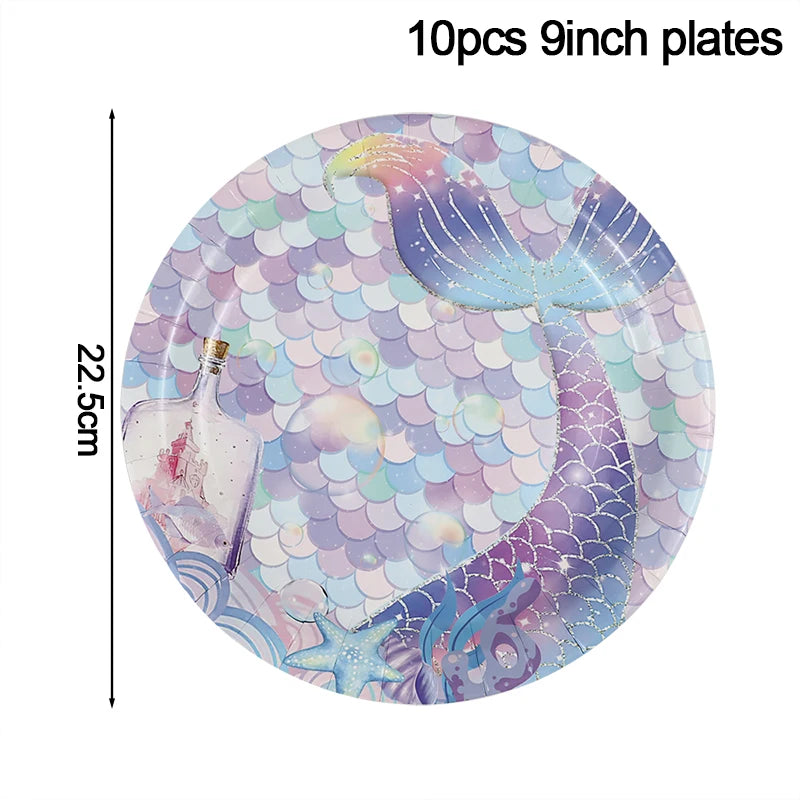 Mermaid Birthday Party Decoration Disposable Tableware Set Little Mermaid Tail Plates Girl Mermaid Party Supplies Wedding Decor