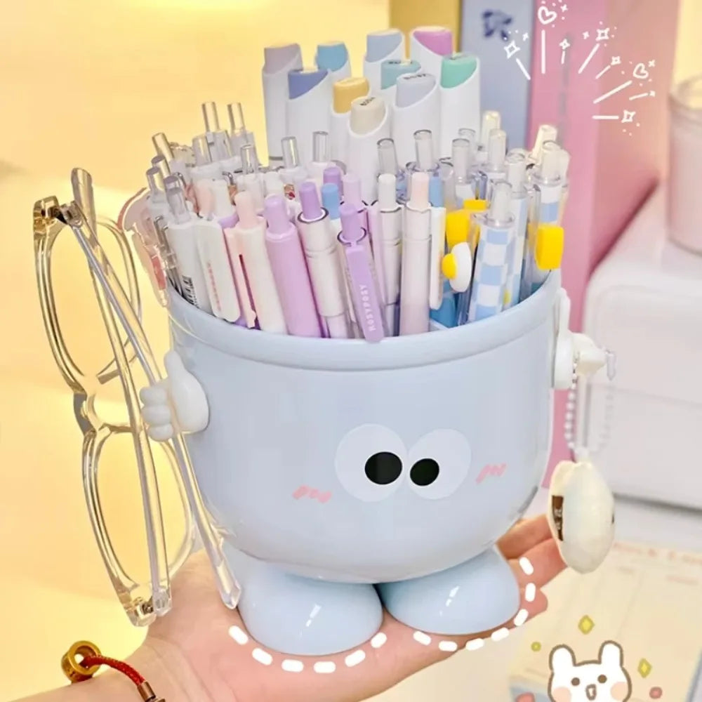 Creative Pen Holder with Hook Table Cute Stationery Storage Box Pen Holder Rack Student Children Girls Desk Organizer