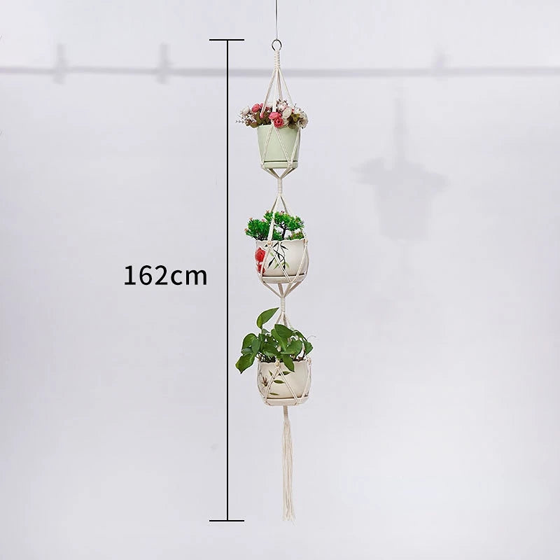 Handmade Macrame Plant Hanging Basket Garden Pots Holder Balcony Macrame Wall Hanging Decoration Knotted Lifting Rope Home Decor