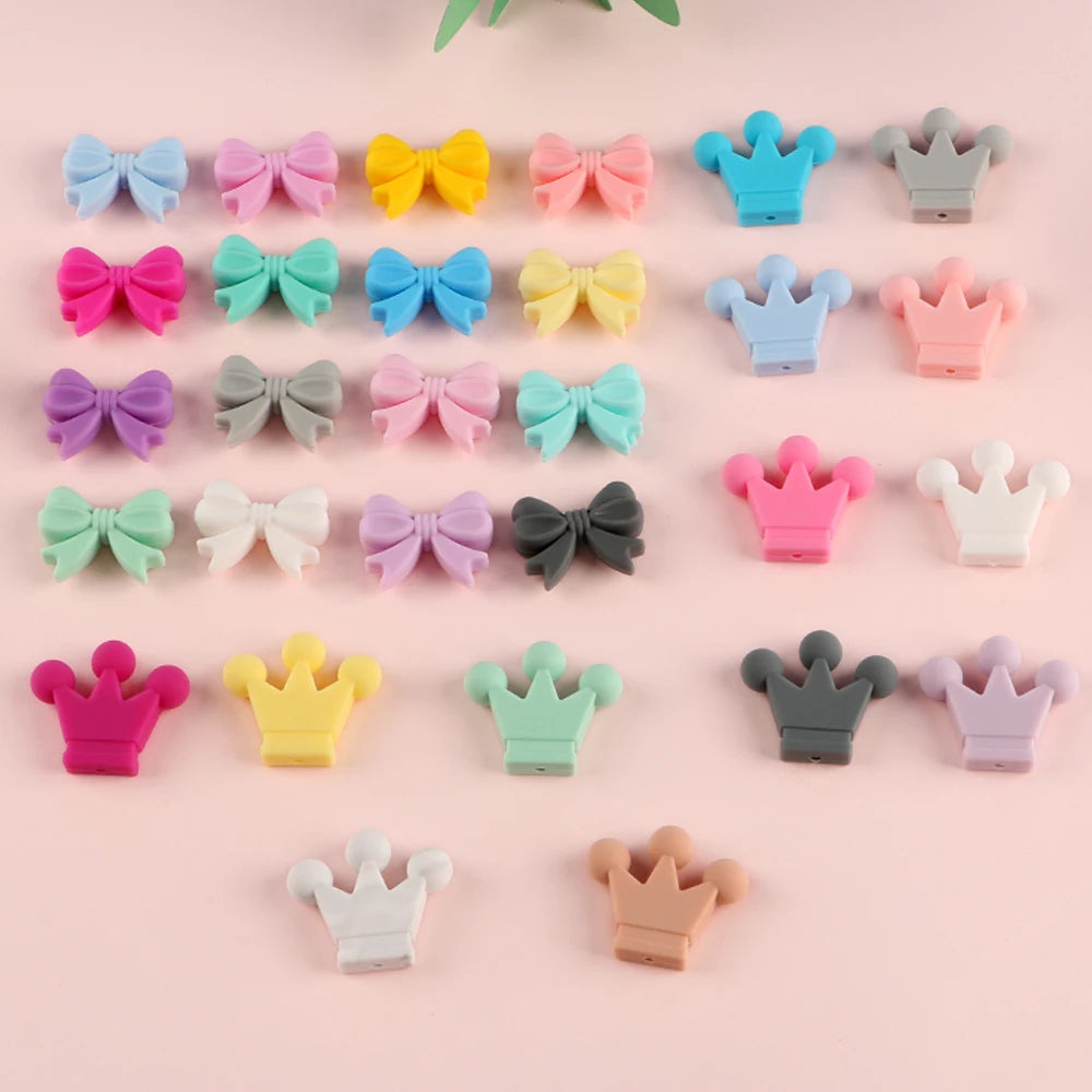 Kivoct 10pcs Crown Bowknot Silicon Beads Bow Tie Beads