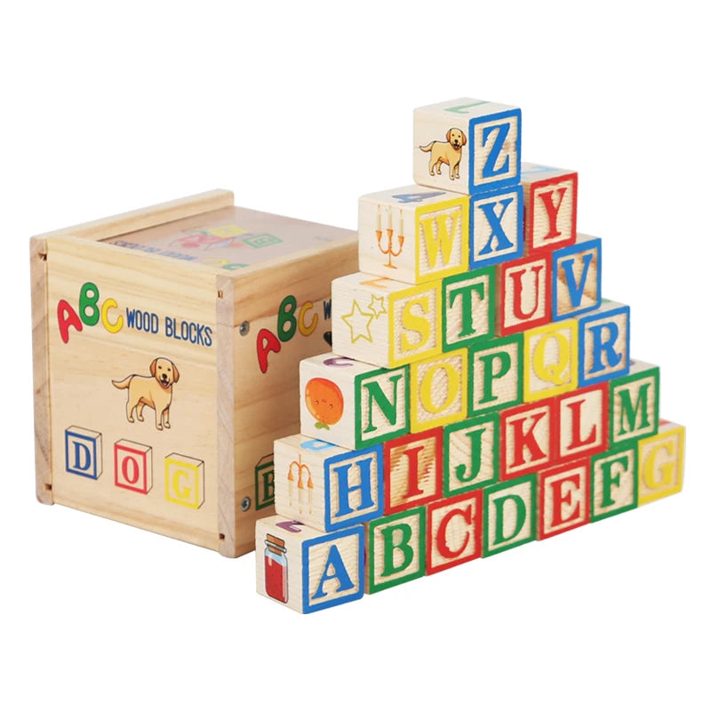 Wooden Printed Block Toy English Letter Digital Cartoon Cognition