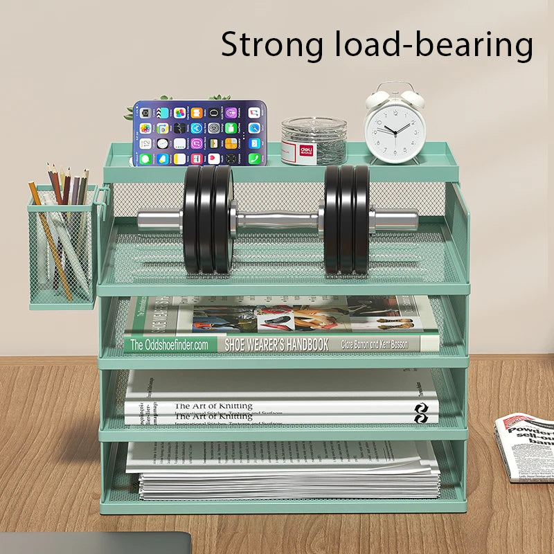 4-Tier Green Stackable Letter Tray Office Desk Organizer File Trays, Desktop Holder for Paper Letter Accessories with Pen Holder