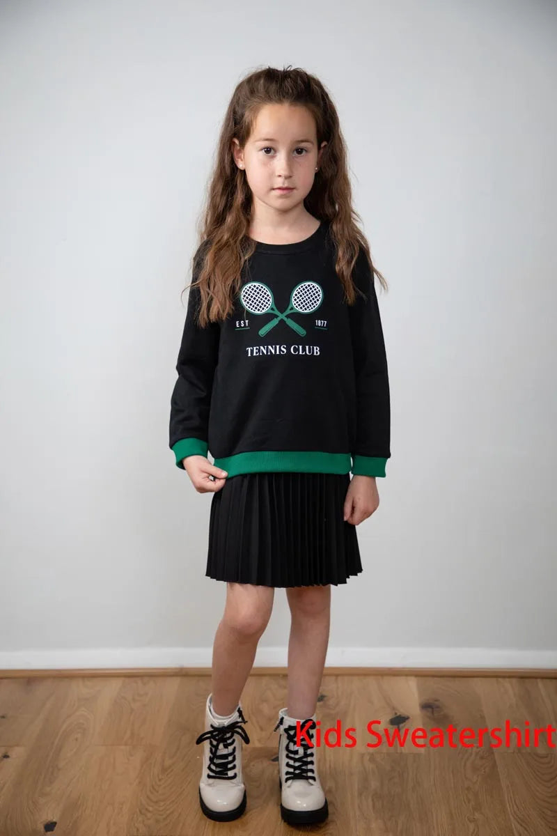 Children  fall winter cotton girl dress boy girl sweatshirt tennis printed dress top & romper family matching clothes