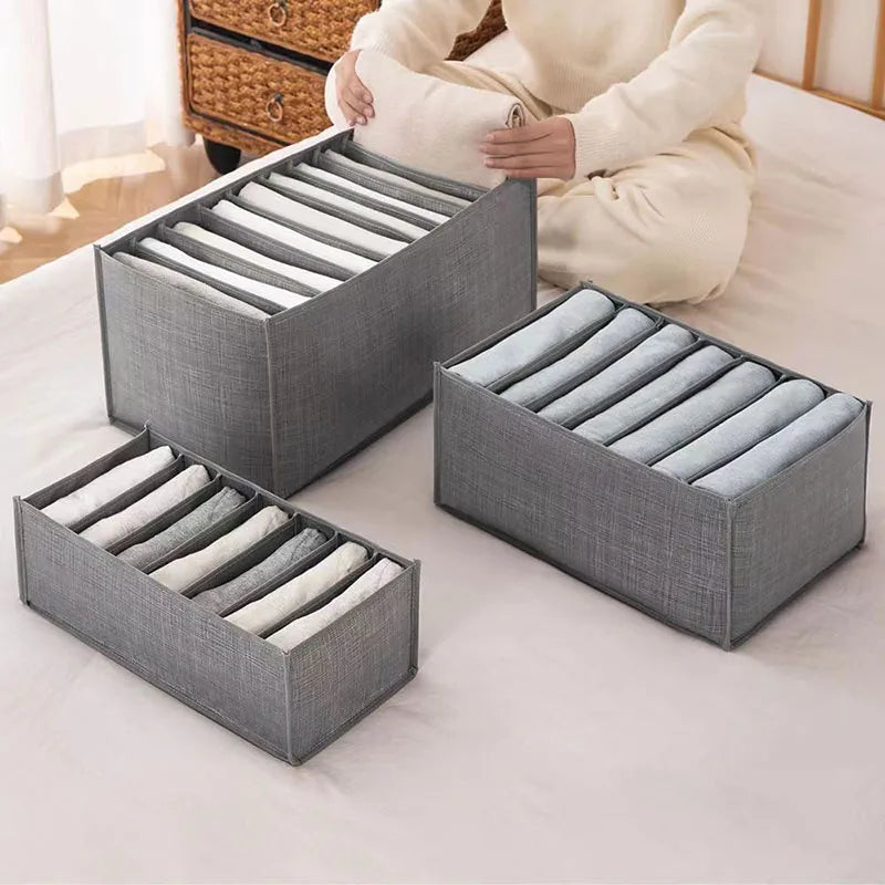 Foldable Fabric Wardrobe Storage Box, Divided Drawer Organizer Bin with Handle, Closet Container for Pants Underwear Clothes