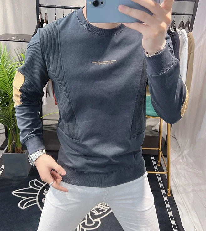 Slim Fit Black Hoodieless Sweatshirt for Men Round Neck Pullover White Male Clothes Crewneck Emo High Quality S Luxury Cheap Top