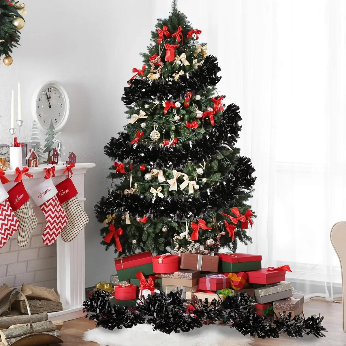Blackl Tinsel Garland Halloween Christmas Wreath DIY Xmas Tree