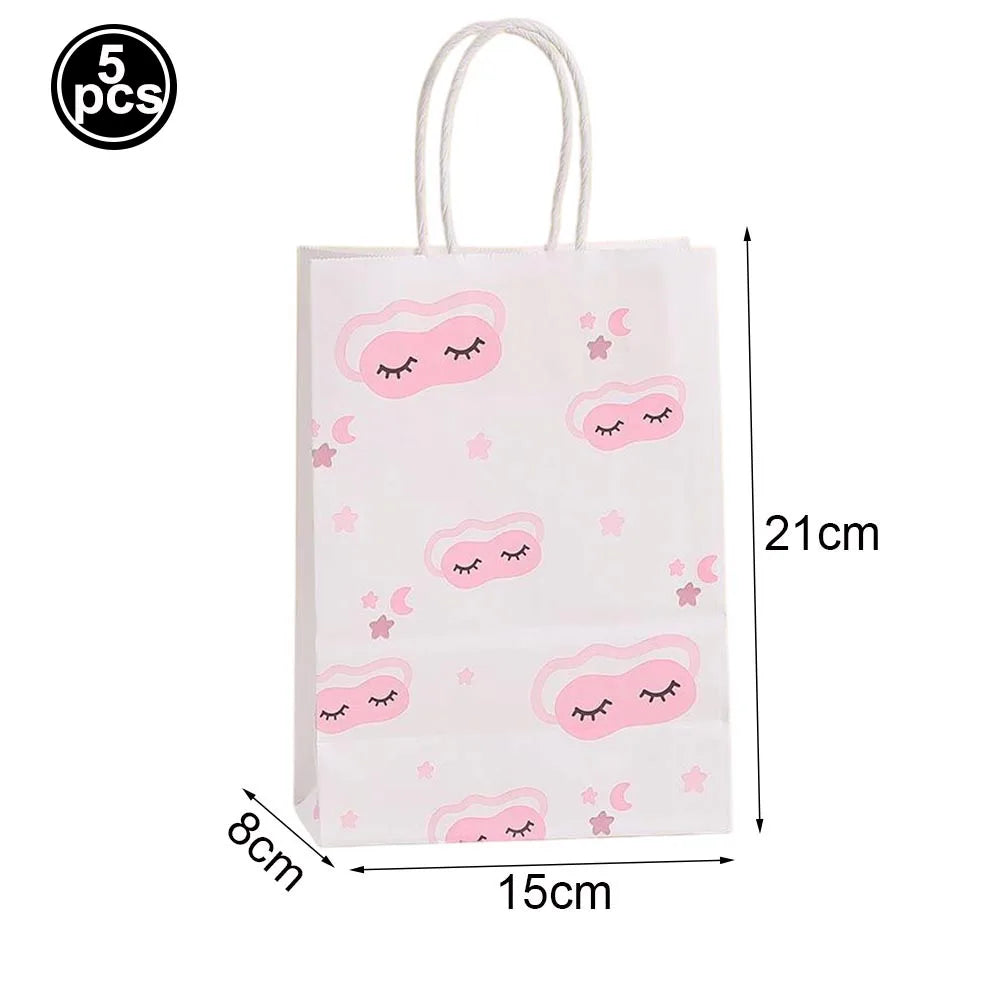 Pink Pajama Theme Candy Biscuit Snack Gift Bags with Handle Girls Night Birthday Party Baby Shower Decoration Supplies Gifts