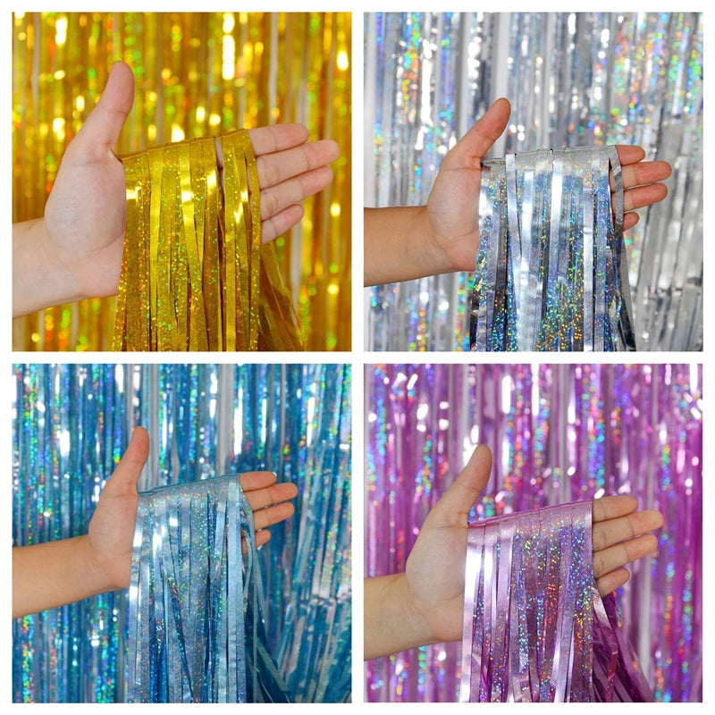1pack Party Backdrop Curtains Glitter Gold Tinsel Fringe Foil