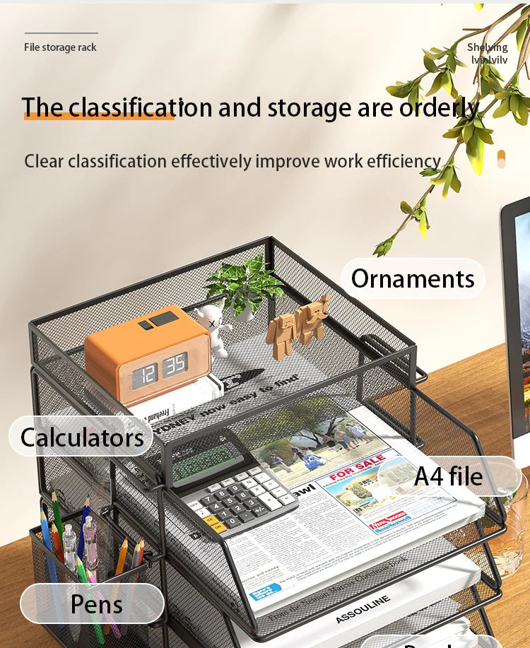 4-Tier Desk Organizer Stackable Tray Office Desk Organizer File and Desktop Holder for Paper Letter Accessories Black