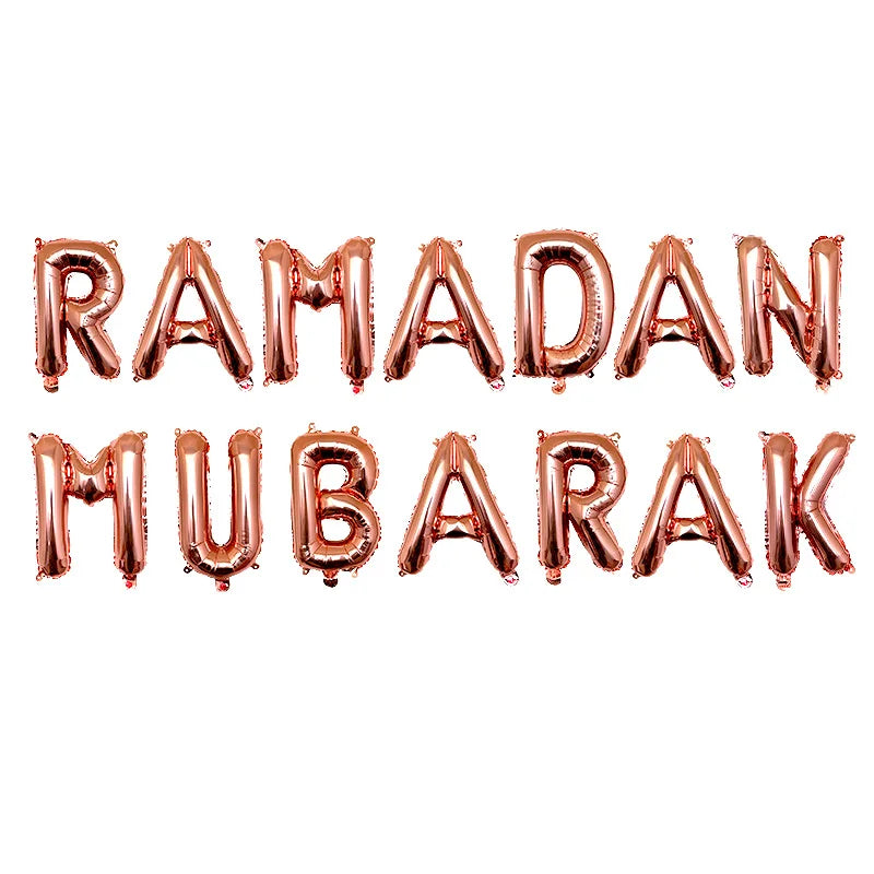 1set 16inch Umrah Mubarak Hang Letter Balloons Muslim Islamic Party Decorations Foil Ballon Ramadan Bunting Party Decorations