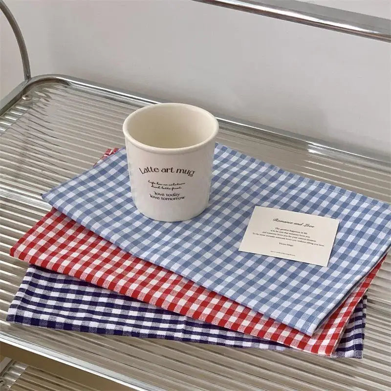 Red Checkered Tablecloth Vintage Country Cotton Placemats Napkins Reusable Kitchen Decor for Photo Backdrop Christmas Table Set