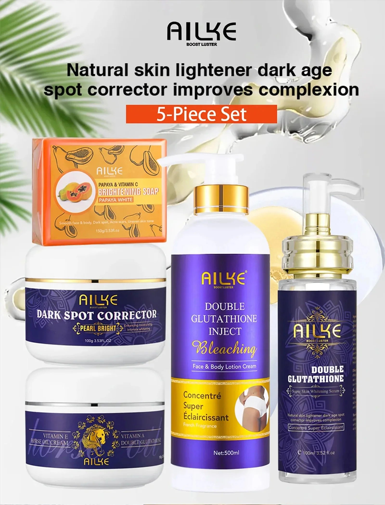 AILKE Whitening Skin Care, With Double Glutathione, Lightening, Moisturizing, Remove Dark Spots, Melanin, Skin Glowing Face Care