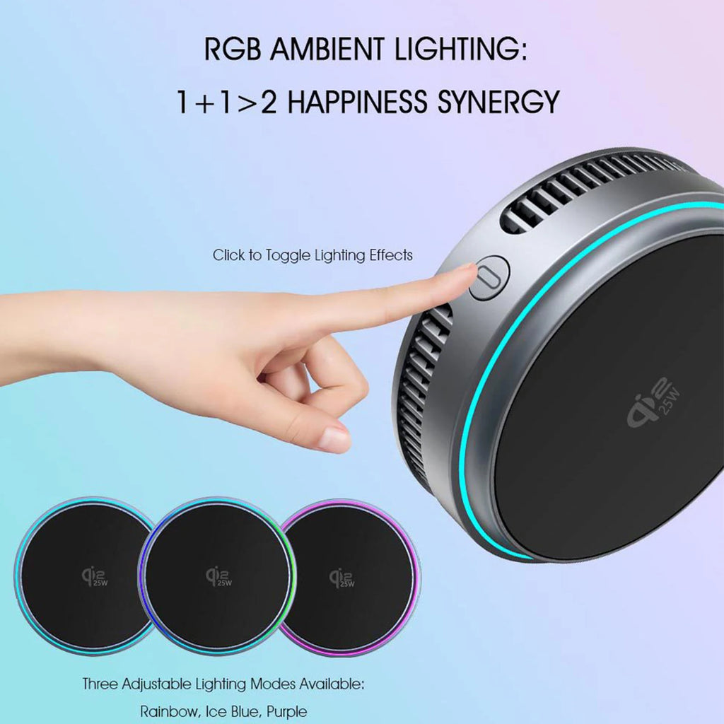 2025 Qi2.2 25w semiconductor-cooled mobile phone radiator, portable magnetic wireless charger with RGB lights.