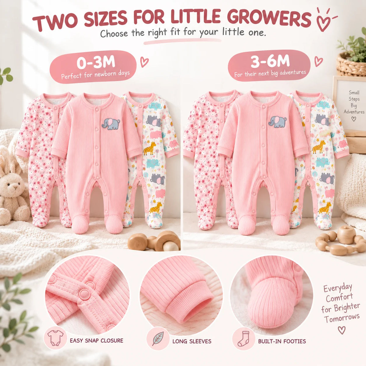 Baby Girl Rompers Long Sleeve Footed Jumpsuits Newborn Infant