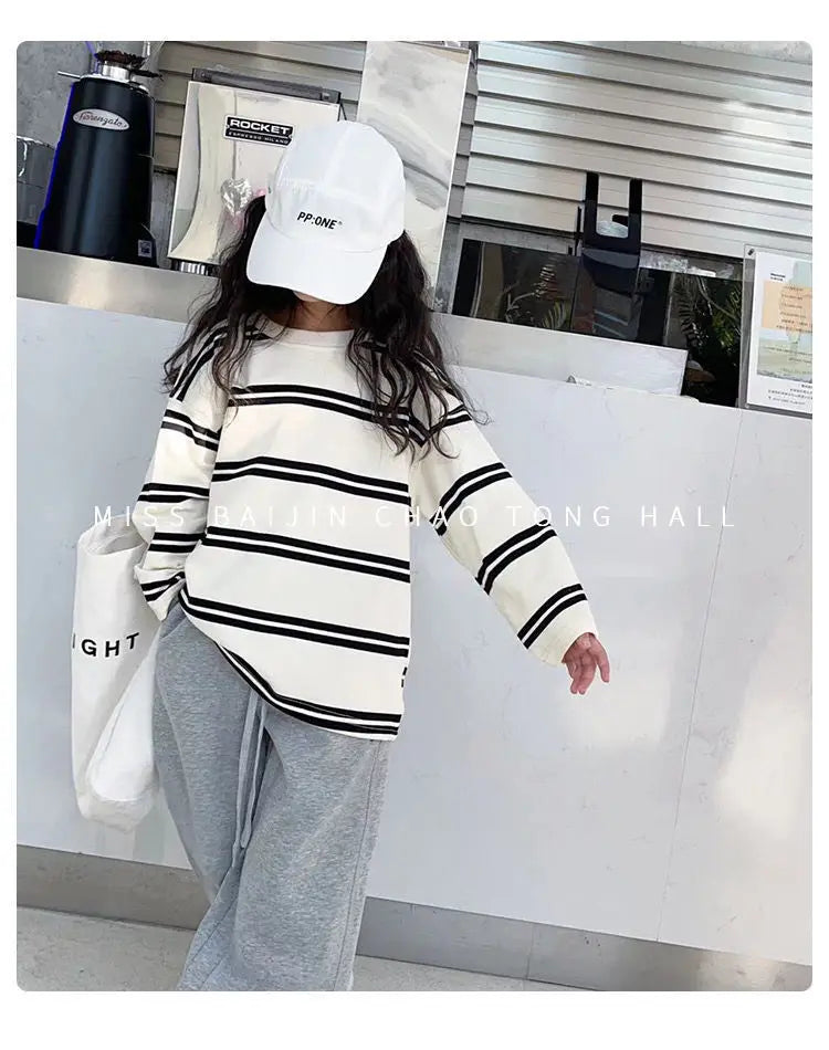 Spring Autumn Girls Cotton Contrast Striped Workout Sweatshirt+Sweatpant Sets School Kids Tracksuit Child Jogging Outfit 5-16Yrs