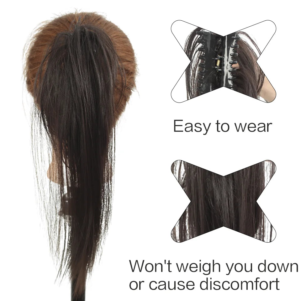 Short Straight Claw Clip Ponytail Extensions Synthetic Layered